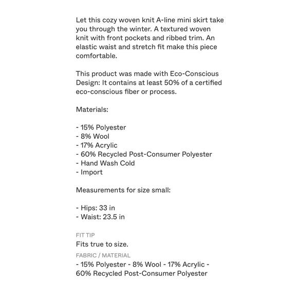 Free People Solid Viva Sweater Mini Skirt Size XS - Picture 5 of 12